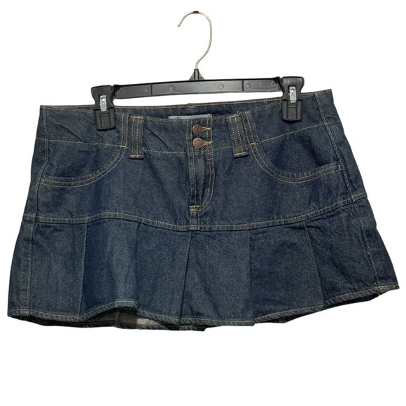 Y2K Style Micro Mini Dark Denim Skirt Shorts Skort Pockets Pleats Womens Size 6 - Picture 2 of 10
